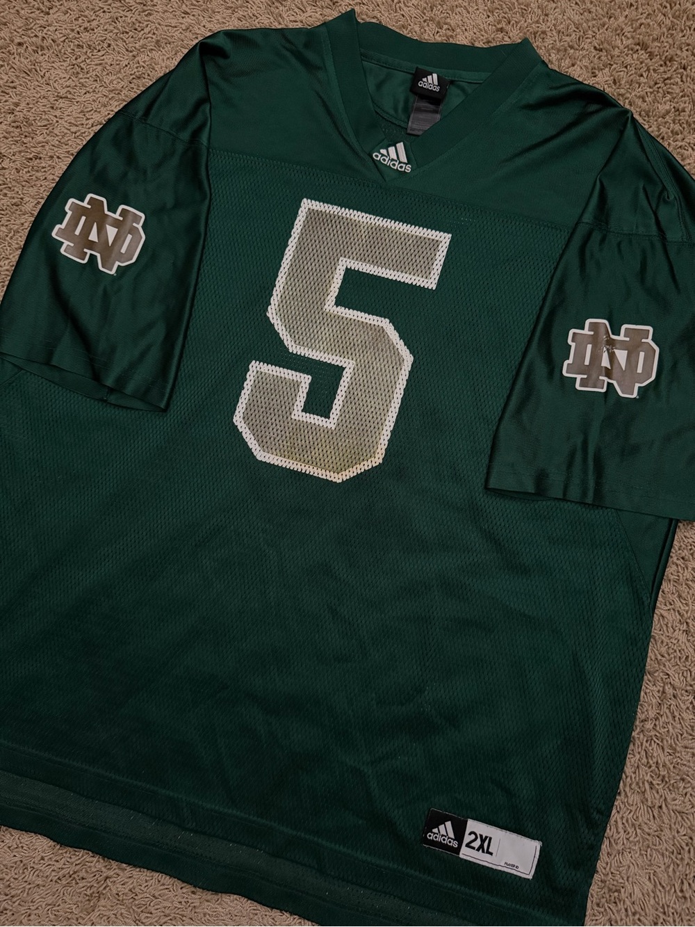 Notre Dame Fighting Irish Adidas Men’s 2XL College Green Football Jersey #5 - Picture 2 of 4